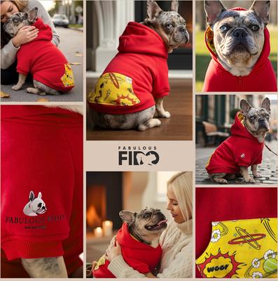 Show full view: Fabulous Fido Cotton Cozy & Comfortable Dog Hoodie with Front Zipper, Red, Medium slide 7 of 10