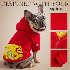 Fabulous Fido Cotton Cozy & Comfortable Dog Hoodie with Front Zipper, Red, Large