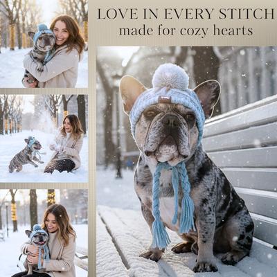 Show full view: Fabulous Fido Beanie with Ear Holes & Adjustable Chin Strap Dog Knit Hat, Aqua, Medium slide 2 of 10