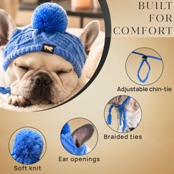 Fabulous Fido Beanie with Ear Holes & Adjustable Chin Strap Dog Knit Hat, Blue, Small slide 2 of 9