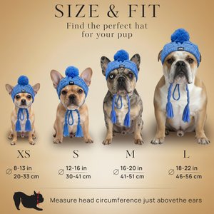 Fabulous Fido Beanie with Ear Holes & Adjustable Chin Strap Dog Knit Hat, Blue, Medium