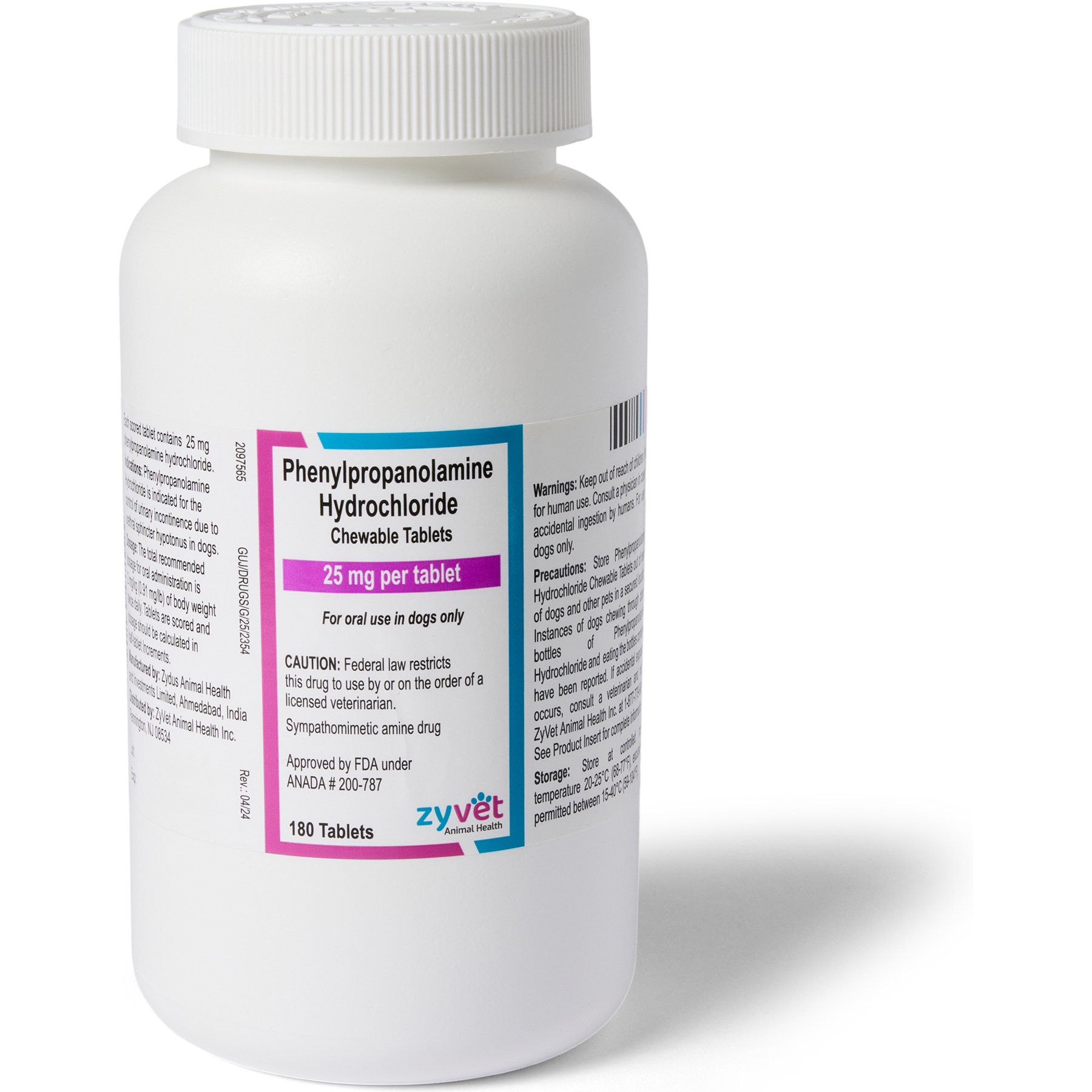 Phenylpropanolamine Hydrochloride Chewable Tablets for Dogs, 25-mg, 120 tablets