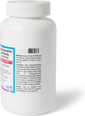 Show full view: Phenylpropanolamine Hydrochloride Chewable Tablets for Dogs, 50-mg, 60 tablets slide 3 of 5