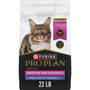 Purina Pro Plan Adult Sensitive Skin & Stomach Lamb & Rice Formula Dry Cat Food, 22-lb bag