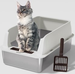 Der Vierbeiner Stainless Steel Cat Litter Box, White & Brown, 23-in