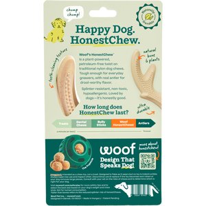 Woof HonestChew Antler Hard Density All-Natural Food Grade Dog Chew Toy, Ivory, Medium
