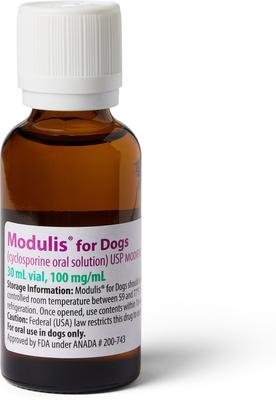 Show full view: Modulis for Dogs (cyclosporine oral solution) USP MODIFIED 100mg/mL 30mL slide 4 of 6