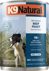 K9 Natural Grass-Fed Beef Feast Grain-Free Canned Dog Food, 13-oz, case of 12