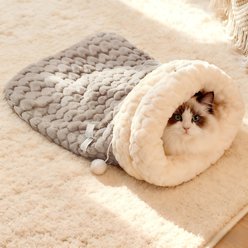 Gapzer Winter Warming Indoor Sleeping Bag Covered Cat Bed with Removable Cover, 21.3 x 17.7 x 4-in, Grey