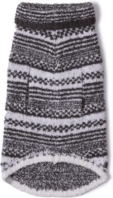 Show full view: Barefoot Dreams CozyChic Checkered BDPCC26029 Stripe Dog Sweater, Dark Moss/Pearl, Medium slide 2 of 2