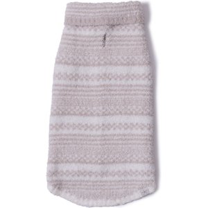 Barefoot Dreams CozyChic Checkered BDPCC26029 Stripe Dog Sweater, Stone/Pearl, Medium
