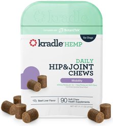Kradle Broad Spectrum Hemp Extract Beef Liver Flavor Hip & Joint Chews Supplement for Dogs, 90 count