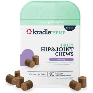 Kradle Broad Spectrum Hemp Extract Beef Liver Flavor Hip & Joint Chews Supplement for Dogs, 90 count