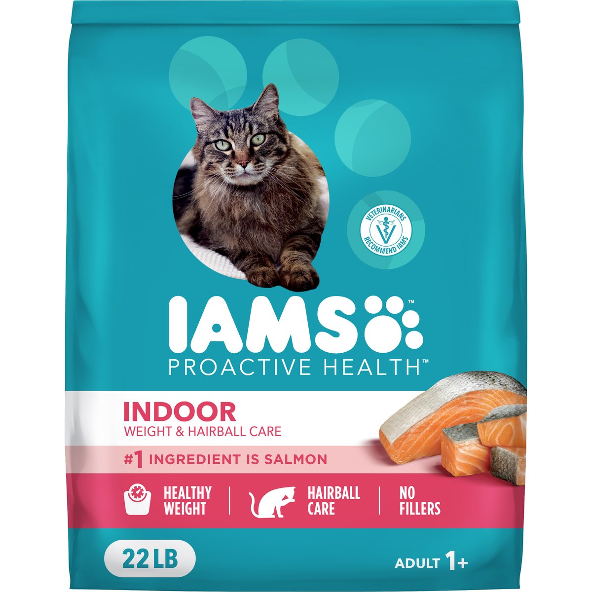 Iams ProActive Health Adult Indoor Weight & Hairball Care with Salmon Dry Cat Food, 44-lb bundle