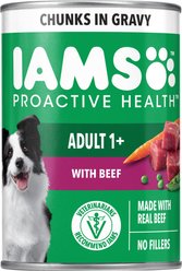 Iams Proactive Health Beef Chunks in Gravy Canned Wet Dog Food, 13-oz can, case of 12