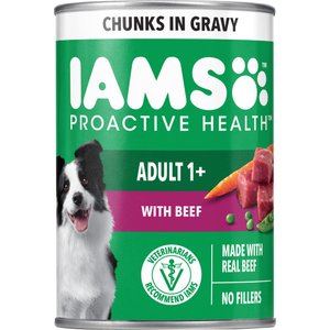 Iams Proactive Health Beef Chunks in Gravy Canned Wet Dog Food, 13-oz can, case of 12