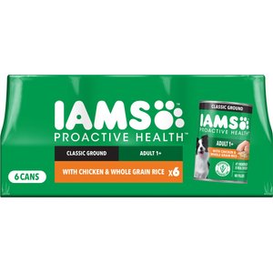 Iams ProActive Health Classic Ground with Chicken & Whole Grain Rice Canned Adult Wet Dog Food, 13-oz can, case of 6