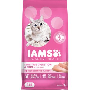 Iams Proactive Health Sensitive Digestion & Skin Turkey Dry Cat Food, 3-lb bag