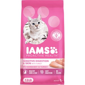 Iams Proactive Health Sensitive Digestion & Skin Turkey Dry Cat Food, 13-lb bag