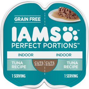Iams Perfect Portions Indoor Tuna Recipe Grain-Free Cuts in Gravy Adult Wet Cat Food Trays, 2.6-oz, case of 24 twin-packs