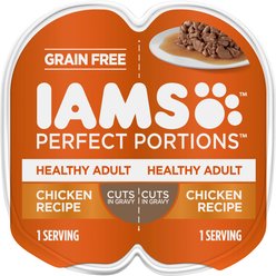 Iams Perfect Portions Healthy Adult Chicken Recipe Grain-Free Cuts in Gravy Wet Cat Food Trays, 2.6-oz, case of 24 twin-packs