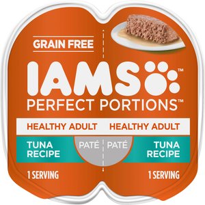 Iams Perfect Portions Healthy Adult Tuna Recipe Grain-Free Soft Pate Wet Cat Food, 2.6-oz tray, case of 24 twin-packs
