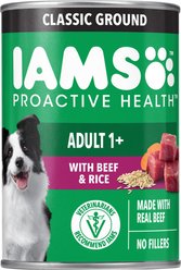 Iams ProActive Health Classic Ground with Beef & Whole Grain Rice Adult Canned Wet Dog Food, 13-oz can, case of 12