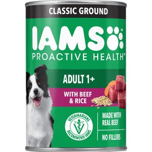 Iams ProActive Health Classic Ground with Beef & Whole Grain Rice Adult Canned Wet Dog Food, 13-oz can, case of 12