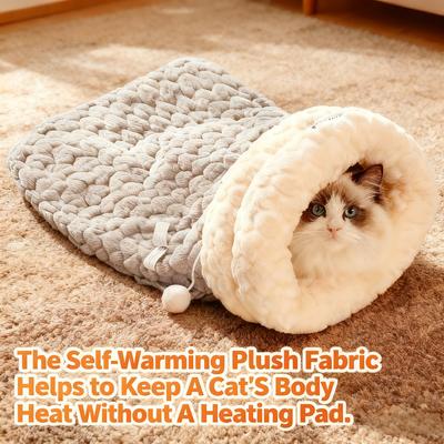 Show full view: Gapzer Winter Warming Indoor Sleeping Bag Covered Cat Bed with Removable Cover, 21.3 x 17.7 x 4-in, Grey slide 3 of 10