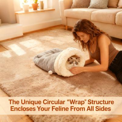 Show full view: Gapzer Winter Warming Indoor Sleeping Bag Covered Cat Bed with Removable Cover, 21.3 x 17.7 x 4-in, Grey slide 4 of 10