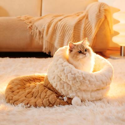 Show full view: Gapzer Winter Warming Indoor Sleeping Bag Covered Cat Bed with Removable Cover, 21.3 x 17.7 x 4-in, Brown slide 7 of 9