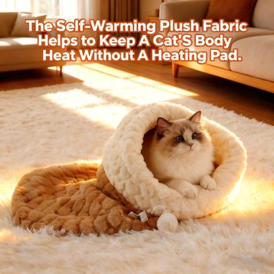 Show full view: Gapzer Winter Warming Indoor Sleeping Bag Covered Cat Bed with Removable Cover, 21.3 x 17.7 x 4-in, Brown slide 3 of 9