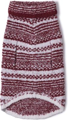 Show full view: Barefoot Dreams CozyChic Checkered BDPCC26029 Stripe Dog Sweater, Crimson/Pearl, Large slide 3 of 3
