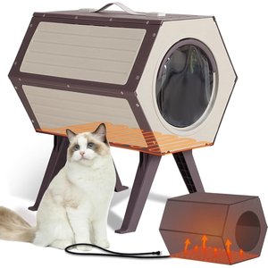 Aivituvin Plastic Indoor & Outdoor Heated Cat House, Brown