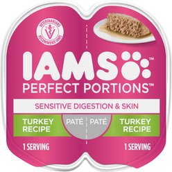 Iams Perfect Portions Sensitive Digestion & Skin Adult Turkey Recipe Grain-Free Pate Wet Cat Food, 2.6-oz, case of 24 twin packs