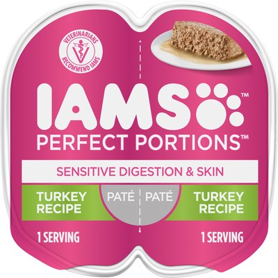 Iams Iams Perfect Portions Sensitive Digestion & Skin Adult Turkey Recipe Grain-Free Pate Wet Cat Food, 2.6-oz, case of 24 twin packs