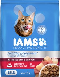 Iams Proactive Health Healthy Enjoyment Immune Support Chicken & Beef Adult Dry Cat Food, 15-lb bag