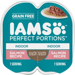 Iams Perfect Portions Indoor Salmon Recipe Grain-Free Cuts in Gravy Adult Wet Cat Food Trays, 2.6-oz, case of 24 twin-packs