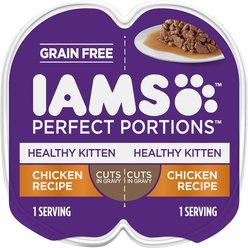 Iams Perfect Portions Healthy Kitten Chicken Recipe Grain-Free Cuts in Gravy Wet Cat Food Trays, 2.6-oz, case of 24 twin-packs