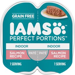 Iams Perfect Portions Indoor Salmon Recipe Grain-Free Pate Wet Cat Food, 2.6-oz, case of 24 twin-packs