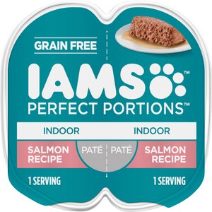 Iams Perfect Portions Indoor Salmon Recipe Grain-Free Pate Wet Cat Food, 2.6-oz, case of 24 twin-packs