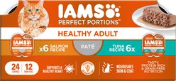 Iams Perfect Portions Healthy Adult Chicken & Tuna Variety Pack Grain-Free Pate Wet Cat Food, 2.6-oz tray, case of 12 twin-packs