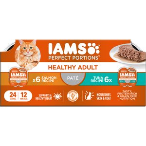 Iams Perfect Portions Healthy Adult Chicken & Tuna Variety Pack Grain-Free Pate Wet Cat Food, 2.6-oz tray, case of 12 twin-packs