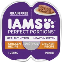 Iams Perfect Portions Healthy Kitten Chicken Recipe Pate Grain-Free Wet Cat Food Trays, 2.6-oz, case of 24