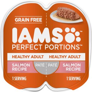 Iams Perfect Portions Healthy Adult Salmon Recipe Pate Grain-Free Wet Cat Food Trays, 2.6-oz, case of 24 twin-packs