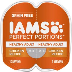 Iams Perfect Portions Healthy Adult Chicken Recipe Pate Grain-Free Wet Cat Food Trays, 2.6-oz tray, case of 24 twin-packs