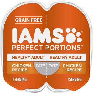 Iams Perfect Portions Healthy Adult Chicken Recipe Pate Grain-Free Wet Cat Food Trays, 2.6-oz tray, case of 24 twin-packs
