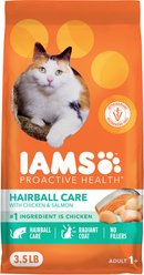 Iams ProActive Health Adult Hairball Care with Chicken & Salmon Dry Cat Food, 3.5-lb bag