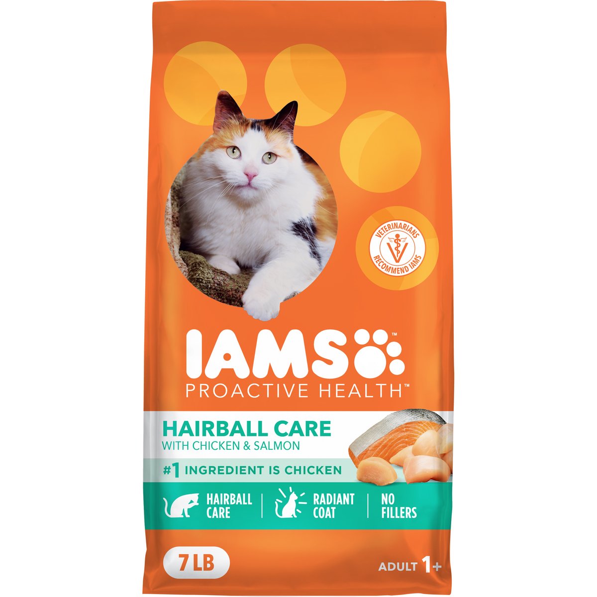 Iams ProActive Health Adult Hairball Care with Chicken & Salmon Dry Cat Food, 7-lb bag