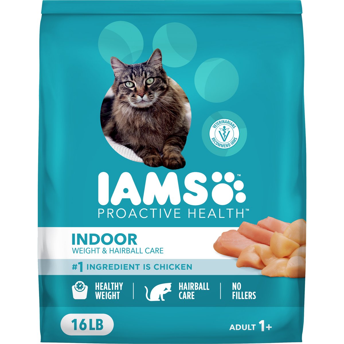 Iams ProActive Health Indoor Weight & Hairball Care Cat Food, 16-lb